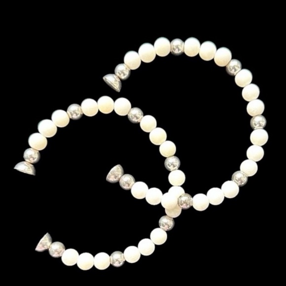 Set of 2 Milor Italy Sterling Silver White Agate Beaded Bracelets - Picture 3 of 5